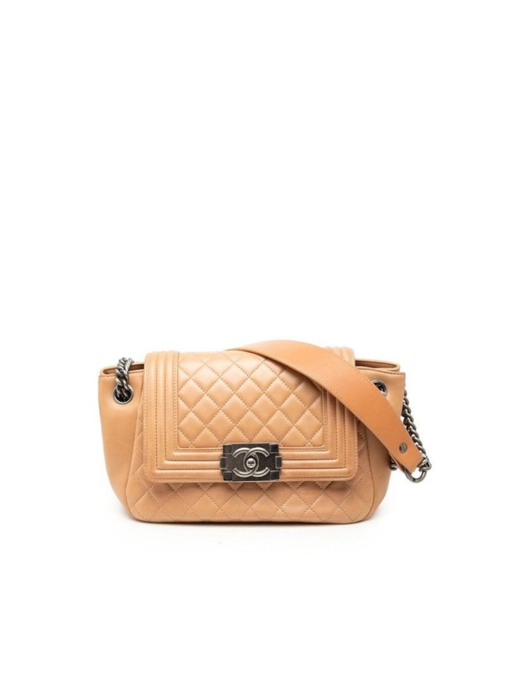 Chanel CC Logo Boy Quilted Chain Shoulder Bag Beige Lambskin